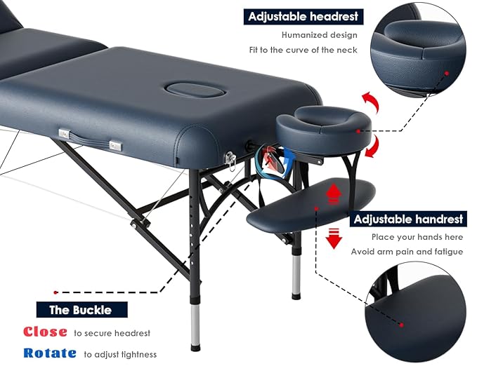 CLORIS 84" Professional Massage Table Portable 3 Folding Lightweight Facial Salon Spa Tattoo Bed Height Adjustable with Carrying Bag & Aluminium Leg Hold Up to 1100LBS Blue CLORIS-Direct
