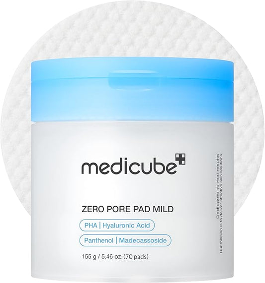 medicube Toner Pads Zero Pore Pad Mild 2.0 | Gentle Calming Toner Pad for Exfoliation, Minimizing Pores & Blackhead Removal with PHA | Ideal for All Skin Types | Korean Skin Care, 70 Pads (1 Pack)