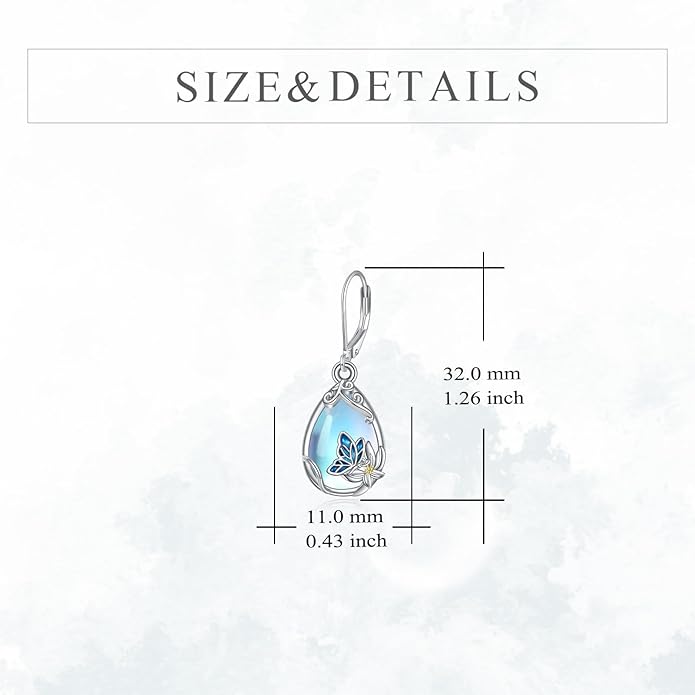 YFN Bee/Flower/Hummingbird Bird Moonstone Earrings 925 Sterling Silver Teardrop Dangle Hypoallergenic Leverback Earring for Women YFN