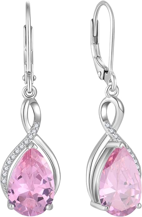 Earrings for Women 8x12mm Birthstone Sterling Silver Infinity Dangle Drop Leverback Earring EJARY