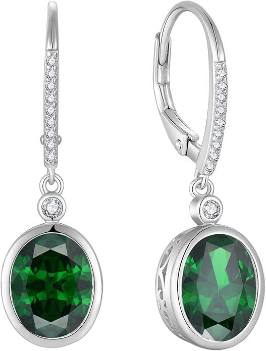 FJ Oval Cut Dangle Drop Earrings 925 Sterling Silver Leverback Earrings Birthstone Jewelry Gifts for Women FJ