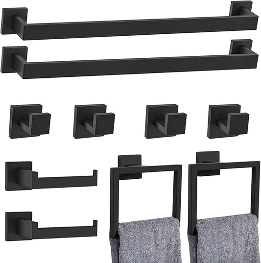 10-Piece Matte Black Bathroom Hardware Set,Towel Bar Set for Bathroom Include 23.6 inch Towel Bar,Towel Ring,Toilet Paper Holder Towel Hooks,Stainless Steel Wall Mounted DUMDER