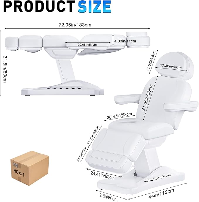 Stationary Massage Table with Memory Foam, Massage TattooTable with Adjustable Height, Facial Bed for Esthetician, PU Leather for Physical Therapy & Spa (Metal/ 3 Molds-White, 44.7''L x 22''W) Kick Boosters