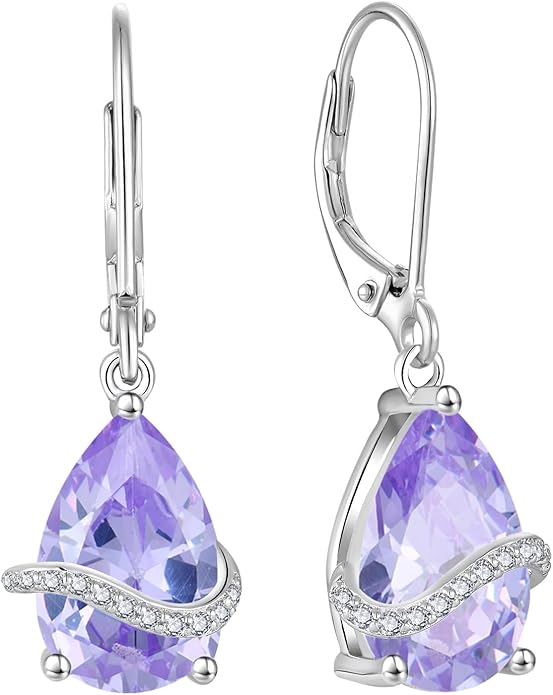 Teardrop Dangle Drop Earrings for Women 925 Sterling Silver Leverback Earrings Birthstone Jewelry Gifts for Her INPASNE
