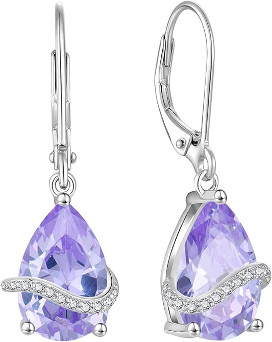 Teardrop Dangle Drop Earrings for Women 925 Sterling Silver Leverback Earrings Birthstone Jewelry Gifts for Her INPASNE