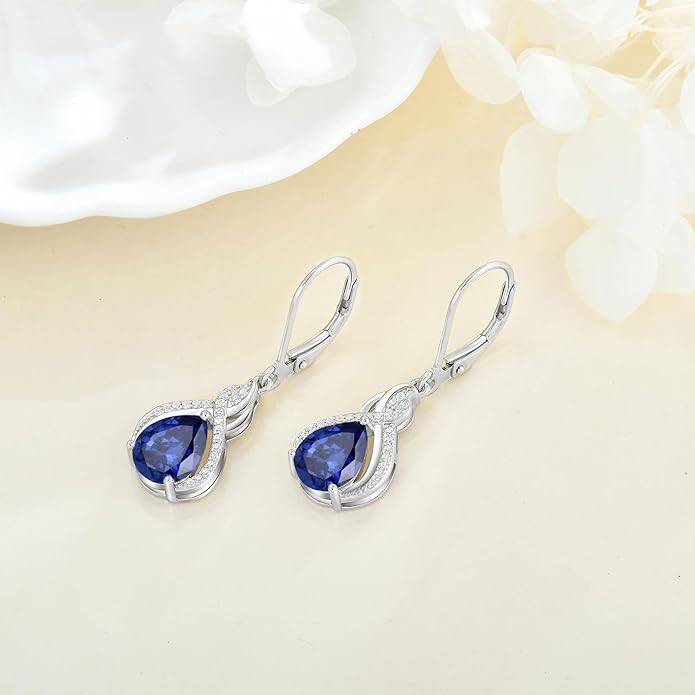 Infinity Teardrop Earrings 925 Sterling Silver Dangle Drop Leverback Earrings Pear Shaped Birthstone Jewelry Gifts for Women LWSARY
