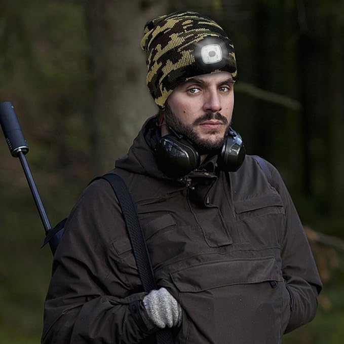 CENSGO Unisex Hat with Light, USB Rechargeable Headlamp Beanie, Gifts for Dad Father Men Husband Warm Knitted Cap CENSGO