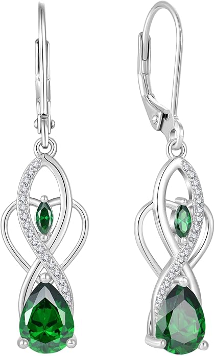 Infinity Butterfly Earrings 925 Sterling Silver Birthstone Dangle Drop Leverback Earrings Cubic Zirconia Hypoallergenic Jewelry Birthday Christmas Gifts for Women Mother Wife Her FYNSBLE