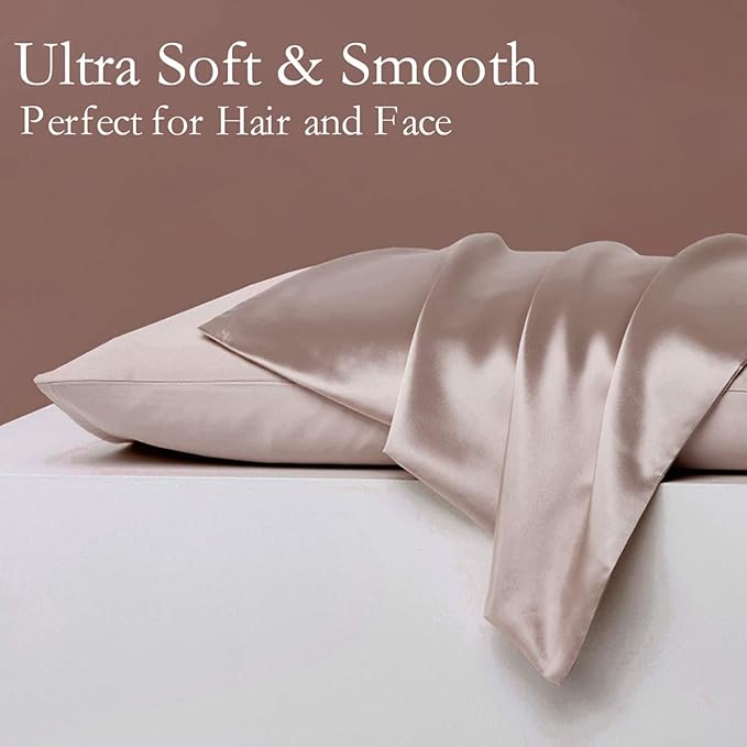 Silk Pillowcase for Hair and Skin 2 Pack 100% Mulberry Silk Bed Pillowcase Hypoallergenic Soft Breathable Both Sides Silk Pillow Case with Hidden Zipper, Pillow Cases (Standard, ApricotGray) JOGJUE