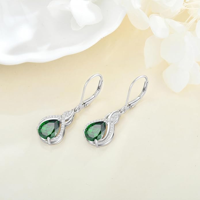 Infinity Teardrop Earrings 925 Sterling Silver Dangle Drop Leverback Earrings Pear Shaped Birthstone Jewelry Gifts for Women LWSARY
