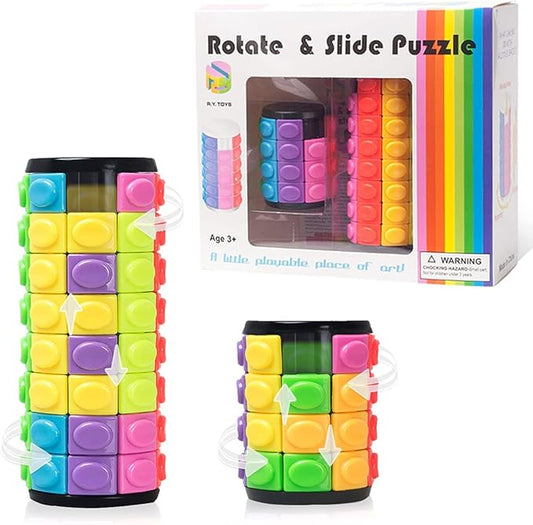 R.Y.TOYS Rotate and Slide Puzzle-Design Patent,Fidget Toys(Restore Order/Create Patterns) 8 Colors,4 and 8 Layers-Detach Piece for Quick Play,Brain Teaser,Sensory Toys Gifts,Stocking Stuffers