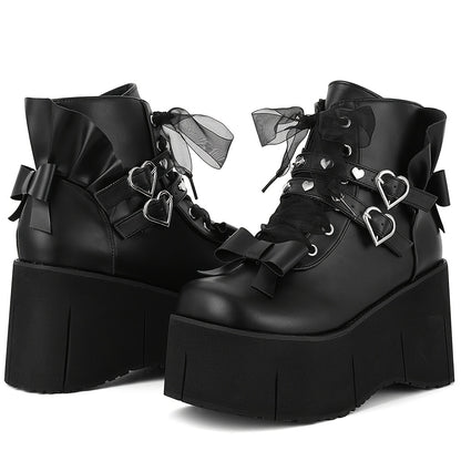 Heart Buckle Bow Platform Boots