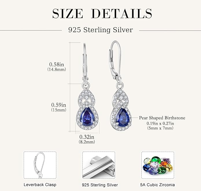 Christmas Women Earrings 925 Sterling Silver Infinity Teardrop 5A Cubic Zirconia Earrings Birthstone for Women Birthday Anniversary Jewelry Gift TIMFROZ
