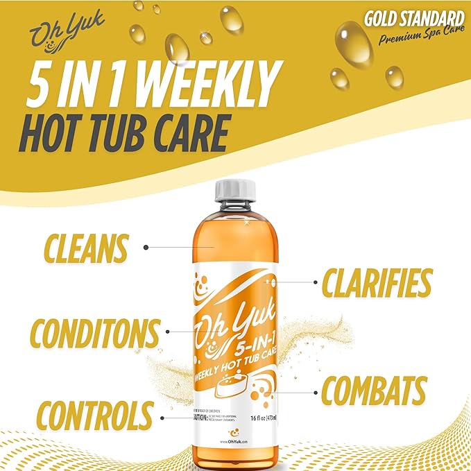 Oh Yuk 5-in-1 Weekly Hot Tub Care – All-in-One Spa Cleaner, Clarifier, Conditioner – Helps Control pH Balance & Combats Buildup – Hot Tub Chemicals for All Types Including Inflatable & Portable –16oz OhYuk
