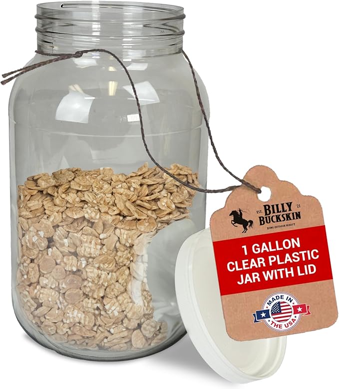1 Gallon Large Plastic Jar with Lid (1 Pack) - Food Safe & Air Tight - Clear Storage Gallon Container with Lid - Wide Mouth Food Storage Containers - Large Candy Jar for Kitchen & Pantry Organization BillyBuckskinHomeandBeauty