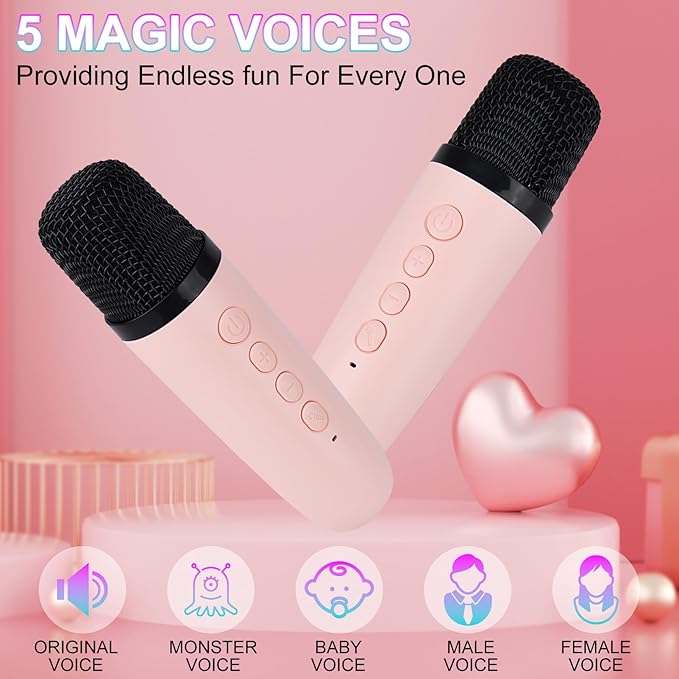 Karaoke Machine for Kids Adults, Mini Portable Bluetooth Karaoke Speaker with 2 Wireless Microphone and Lights,Toys for All Smartphones,Birthday, Family,Home Party Pinkcolor Xjahwr