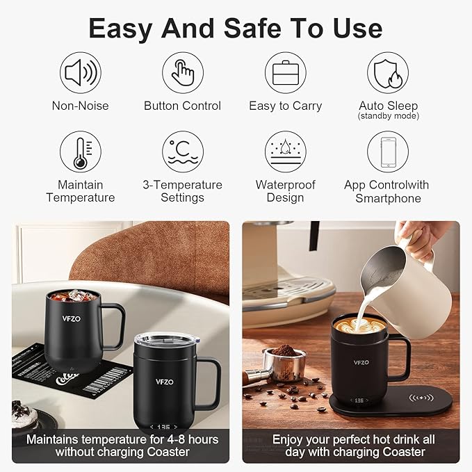 16Oz Temperature Control Smart Mug, Self Heating Coffee Mug LED Display, 180 Min Battery Life - Hot up to 149℉ Fast Wireless Charger Base Improved Design coffee serving sets mug(16oz, Dusty Rose) VFZO