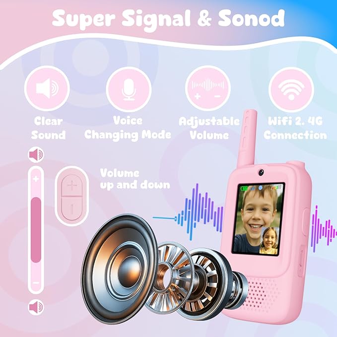 Video Walkie Talkies for Kids, 2 Pack Rechargeable Walkie Talkies with Screen, Indoor Outdoor Toy for 3 4 5 6 7 8 9 10 Year Old Girl, Christmas Birthday Gifts for Girls Age 3-12 (Pink) ANBURI