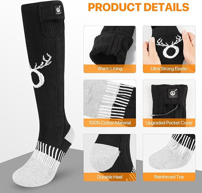 SNOW DEER Heated Socks,Electric Rechargeable Battery Heating Foot Warmer for Men Women,Winter Ski Hunting Camping Hiking Riding Motorcycle HeatedGlovesSocksHatetc
