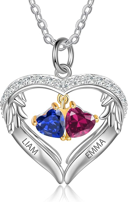GLAMCARAT Personalized sterling silver pendant necklace with birthstone and name mothers jewelry heart shaped necklace for her birthstone necklace GLAMCARAT