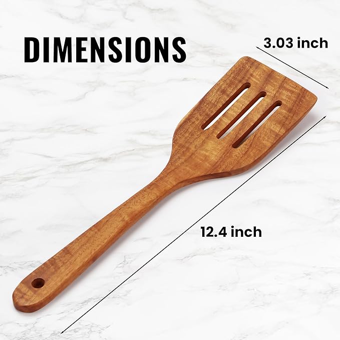 Zulay Kitchen Teak Wood Slotted Spatula – Durable & Heat-Resistant Cooking Utensil for Non-Stick Pans – Wooden Turner for Stirring, Flipping & Serving - Brown ZulayKitchen