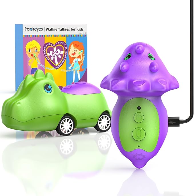 Dinosaur Walkie Talkies for Kids Rechargeable, Dino Toy Cars for Boys & Girls Ages 5-7, Crystal-Clear Audio, 48H Playtime, Fun Indoor & Backyard, 3 Year Old Boy Gift Birthday Xmas, 2 Pack Inspireyes