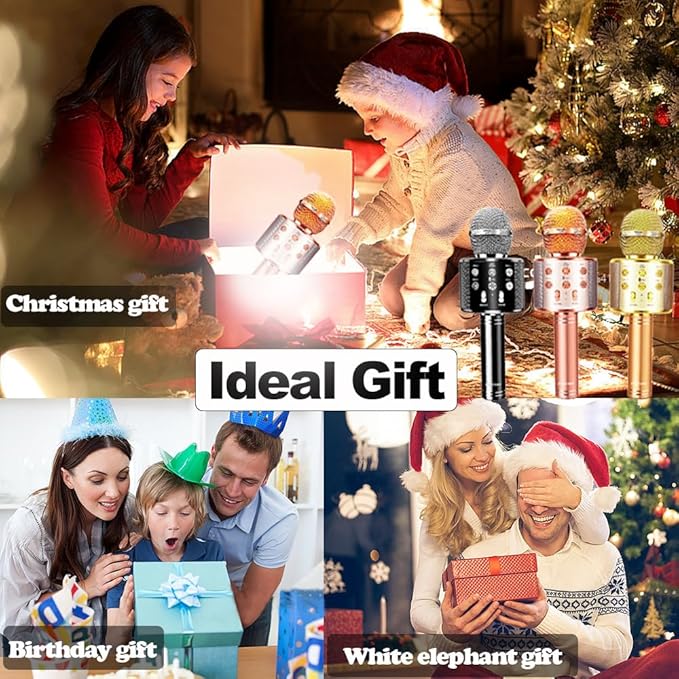 Microphone for Kids Voice Change Karaoke Microphone Kids Girl Gifts Handheld Wireless Bluetooth Microphone Home Party Favor Mic Microphones Kids Christmas Birthday Gifts FINYIORE
