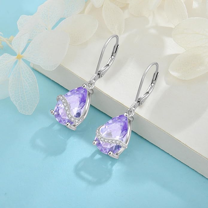Teardrop Dangle Drop Earrings for Women 925 Sterling Silver Leverback Earrings Birthstone Jewelry Gifts for Her INPASNE