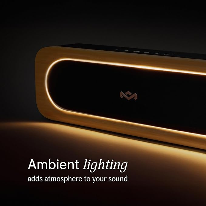 House of Marley Get Together 3 Bluetooth Speaker, 10Hr Playtime, USB-C Fast Charging, EQ Sound Modes, Ambient LED Light, 30m Wireless Range, Bamboo & Rewind Fabric Design (Signature Black) HouseofMarley