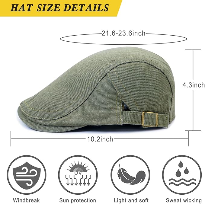 Newsboy Hats for Men Flat Cap Cotton Adjustable Breathable Irish Cabbie Ivy Driving Hunting Hat Xinveen