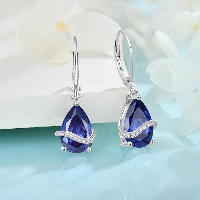 Teardrop Dangle Drop Earrings for Women 925 Sterling Silver Leverback Earrings Birthstone Jewelry Gifts for Her INPASNE