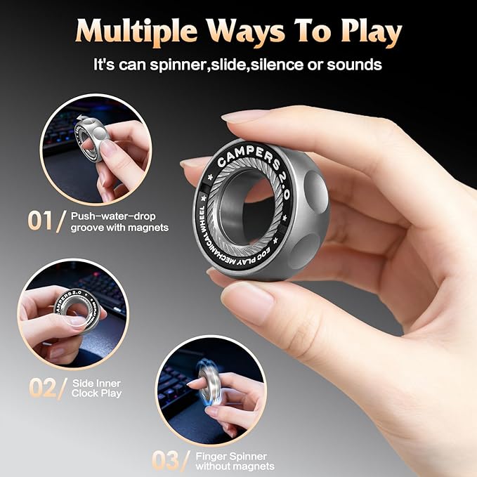 Upgrade Fidget Spinner for Stress Relief,Magnetic Fidget Spinner Rings with Rotating Sounds/Anti-Slip,Stainless Steel Ring Toy Stress Anxiety ADHD Relief Tool, Gifts for Adults and Teens