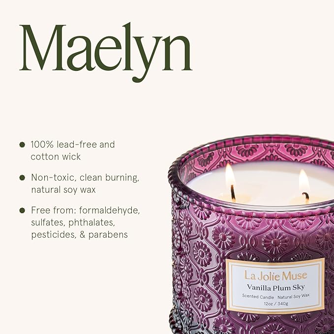 LA JOLIE MUSE Vanilla Plum Sky Candle - Coconut, Vanilla, Plum | 12 oz Large 2-Wick Soy Wax Candle | 60 Hours Clean Burn | Gift-Ready for Hosts & Gatherings | Elegant Home Decor LaJol%C3%ADeMuse