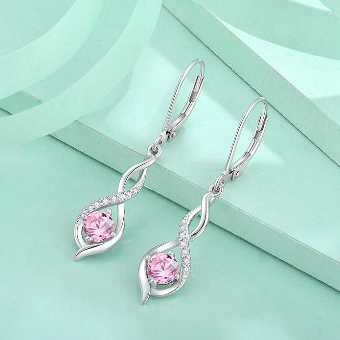 Infinity Dangle Drop Earrings for Women 925 Sterling Silver Leverback Earrings with Birthstone Jewelry Gifts for Women BlaniyJewelry