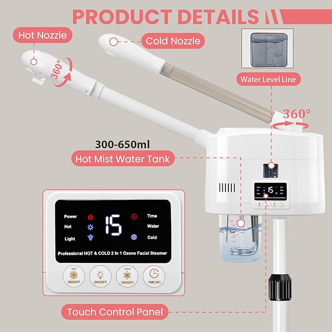 2 in 1 Hot and Cold Facial Steamer,Professional Face Steamer on Wheels for Beauty Salon, Spa or Home Use SalonSe%C3%B1or