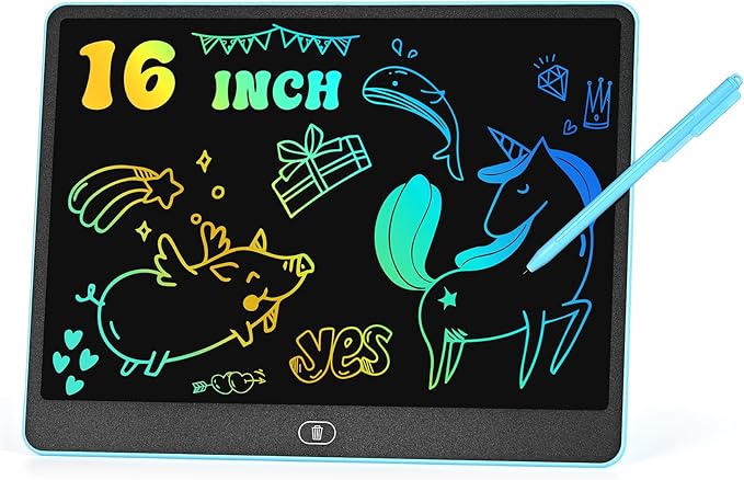 LCD Writing Tablet Doodle Board, 16 inch Colorful Drawing Tablet Writing Pad for Kids, Electronic Erasable Learning Educational Girls Gifts Toys for 3 4 5 6 7 Year Old Girls Boys pbeknco