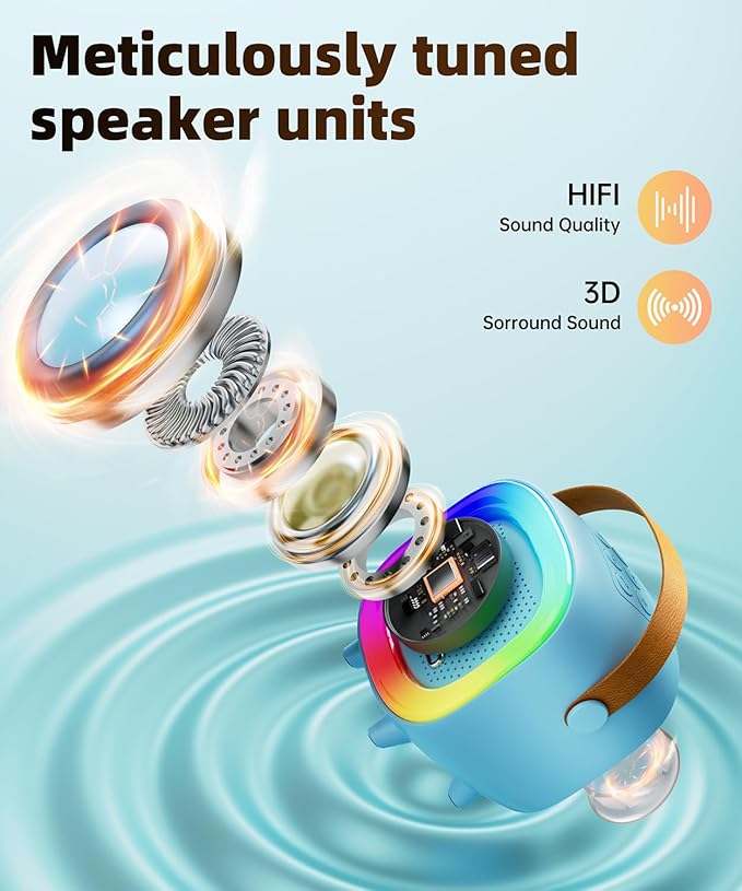 Mini Karaoke Machine Speaker for Kids Adults, Portable Bluetooth with 2 Wireless Microphones, Children's Day Birthday Gift Ideas for Toys for Teens Boys and Girls Aged 4, 5, 6, 7, 8, 9, 10, 11, 12+ Kick Boosters