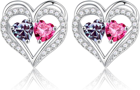 Iefil Christmas Gifts for Women Wife - 925 Sterling Silver Birthstone Earrings, Anniversary Birthday Gifts for Women Wife Girlfriend Mom IEFIL