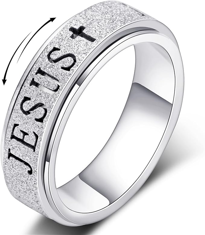 OreilleStar Fidget Spinner Anxiety Ring for Women: Fidget Toys Adults Cute Jesus Thumb Ring Stainless Steel Gold Silver Size 5 6 7 8 9 10 (Silver, 6)