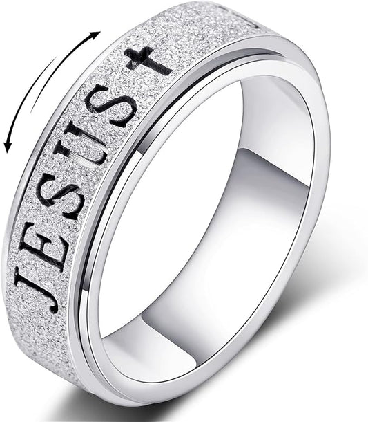 OreilleStar Fidget Spinner Anxiety Ring for Women: Fidget Toys Adults Cute Jesus Thumb Ring Stainless Steel Gold Silver Size 5 6 7 8 9 10 (Silver, 6)