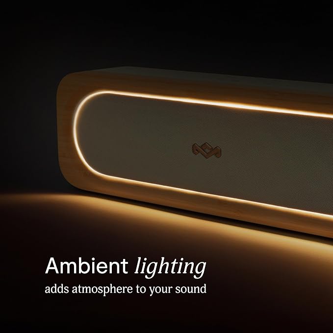 House of Marley Get Together 3 Bluetooth Speaker, 10Hr Playtime, USB-C Fast Charging, EQ Sound Modes, Ambient LED Light, 30m Wireless Range, Bamboo & Rewind Fabric Design (Cream) HouseofMarley