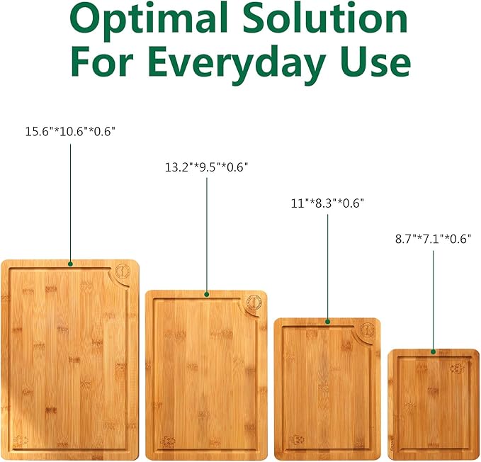 Durable Wooden Cutting Boards for Kitchen-Bamboo Cutting Board Set with Juice Groove-Charcuteries & Chopping Butcher Block for Meat,Vegetables,Fruits Serving ideas Home Cooks Kitchen Gift 11-Piece Boelley