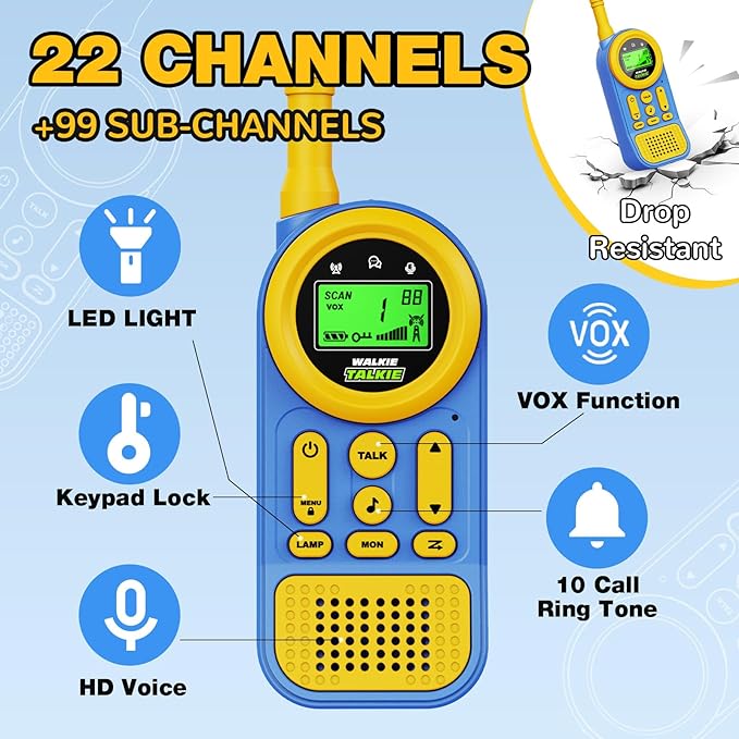Walkie Talkies for Kids Toys: Toys for 3-12 Year Old Boys Girls - 22 Channels 2 Way Radio Toy with Backlit LCD Flashlight - 3 Miles Range for Outside/Camping/Hiking (2-Pack) Ptnerbeh