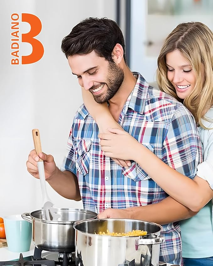 Silicone Pasta Fork, Kitchen Heat Resistant Noodle Spoon Server, BPA Free Spaghetti Strainer,12.8 inch (WHITE) BADIANO