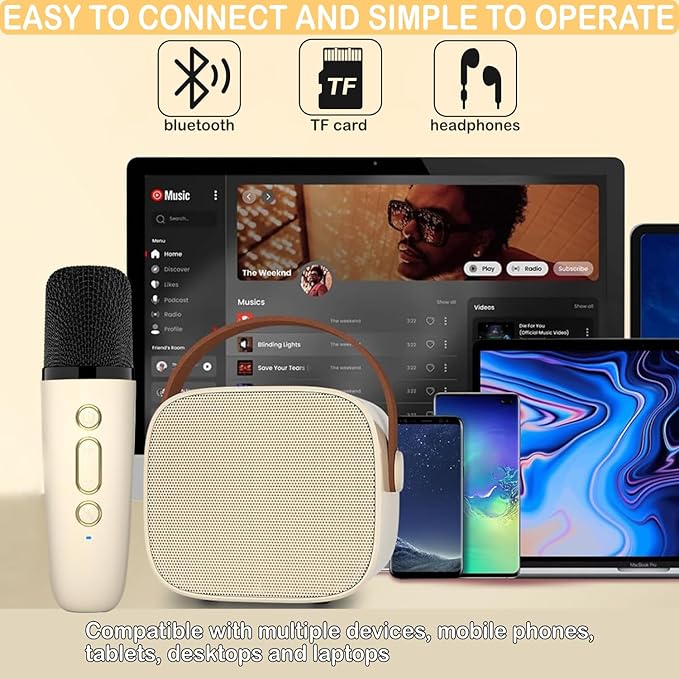 Mini Karaoke Machine for Kids Adults, Mini Portable Bluetooth Karaoke Speaker with 1 Wireless Mics and LED Lights for Kids Adults, Christmas Birthday Gifts Toys for Girls Boys Family Home Party Darkant