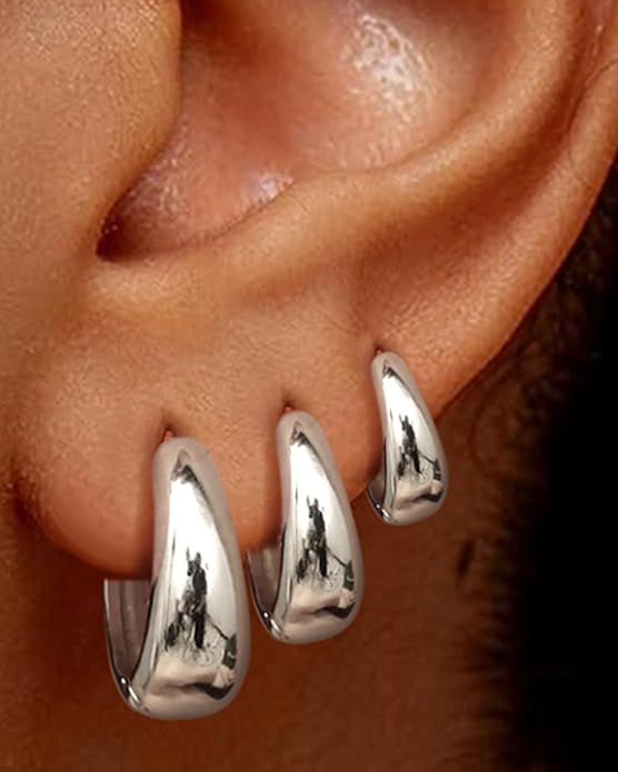 BESTEEL 3Pairs 14K Gold Plated Hoop Earrings Set for Women Chunky Earring Silver Plated Hypoallergenic Small Huggie Hoops Lightweight Tiny Thick Trendy Hoop Earrings Stacks for Multiple Piercing BESTEEL