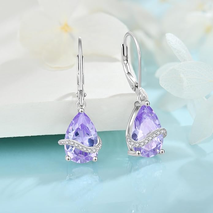 Teardrop Dangle Drop Earrings for Women 925 Sterling Silver Leverback Earrings Birthstone Jewelry Gifts for Her INPASNE