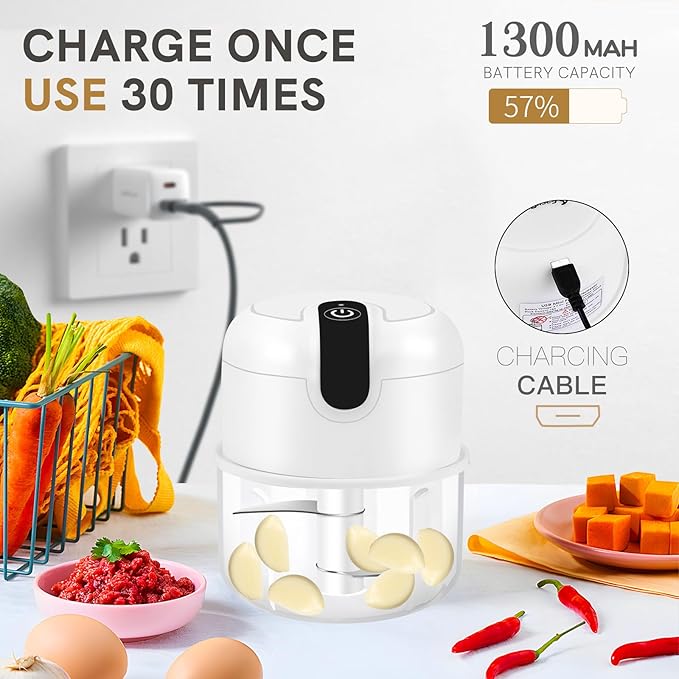 EASYSPEED Electric Garlic Chopper 1Cup, Mini USB Charging Wireless Food Processor with 304 Stainless Steel, 2 Sharp Blades, Portable Kitchen Meat Grinder for Onion, Garlic, Ginger, Chili EASYSPEEDSL