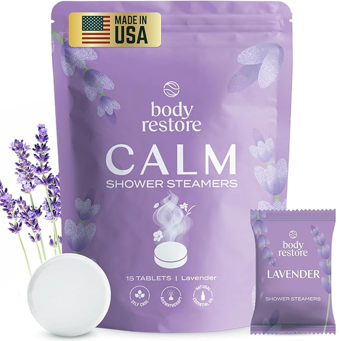 Body Restore Shower Steamers Aromatherapy 15 Pack - Christmas Stocking Stuffers, Birthday Gifts for Women, White Elephant, Relaxation, Self Care for Men - Lavender BodyRestore