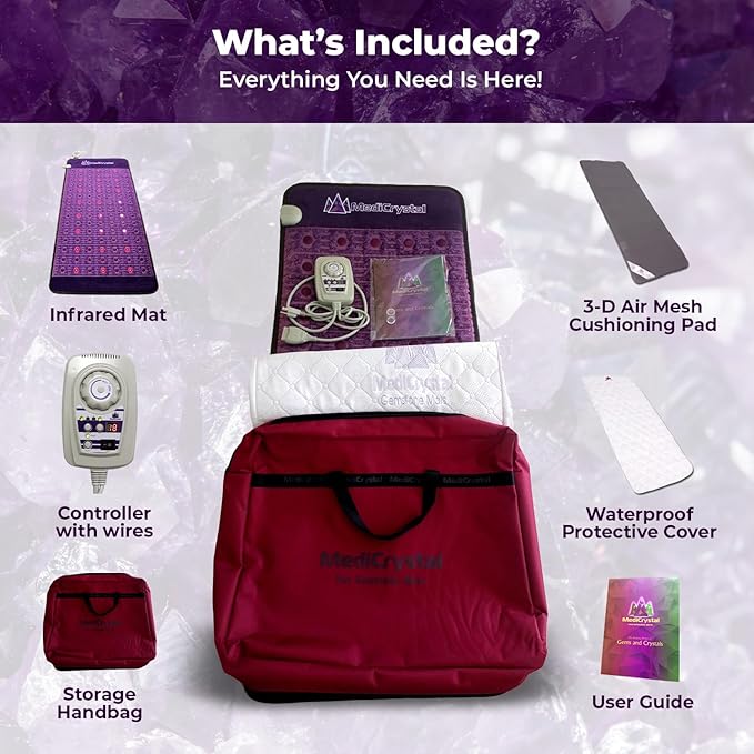MediCrystal Far Infrared Amethyst Mat - Natural Agates + Photon Red Lights - FDA Registered Manufacturer - Negative Ion - FIR Heating Pad (Pro 72" L x 32”W) MediCrystal